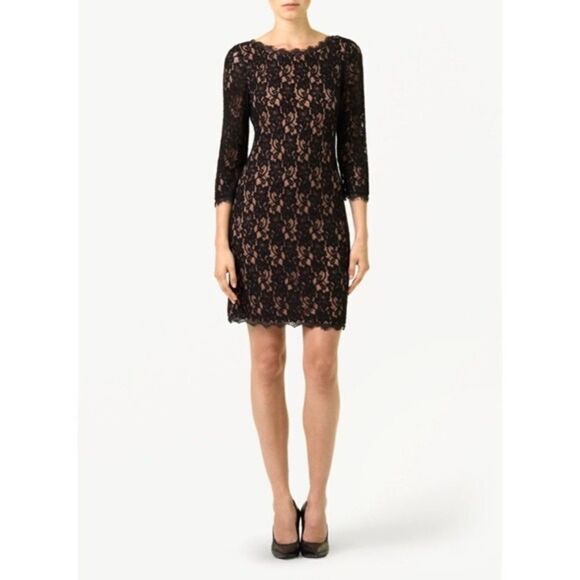 Aritiza-T.Babaton Lace 3/4 Sleeve Black & Nude Mini Dress (Size:0) - Picture 1 of 10